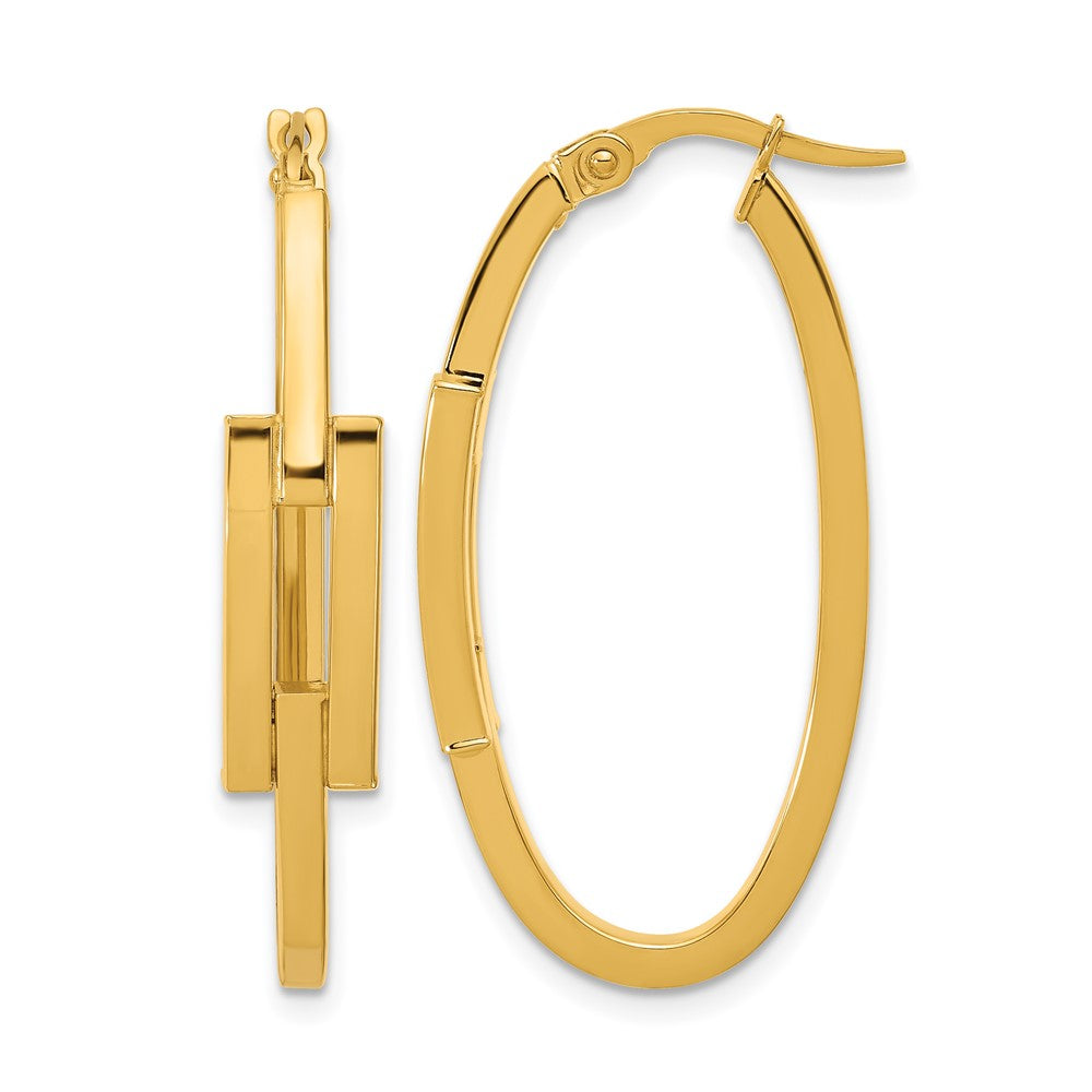 14k Polished Oval Square Tube Hoop Earrings