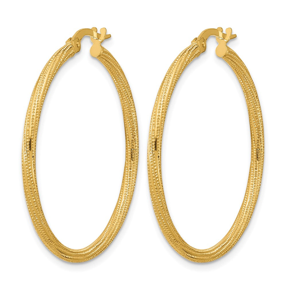 14k Polished and Textured Twisted Tube Hoop Earrings