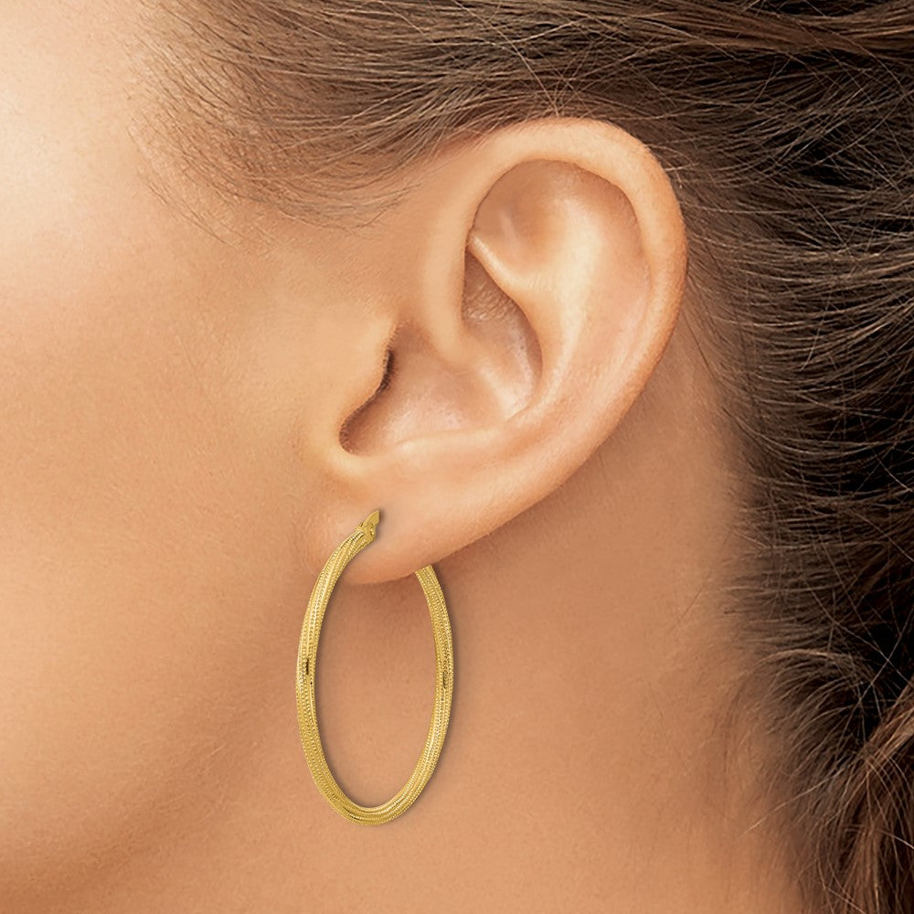14k Polished and Textured Twisted Tube Hoop Earrings