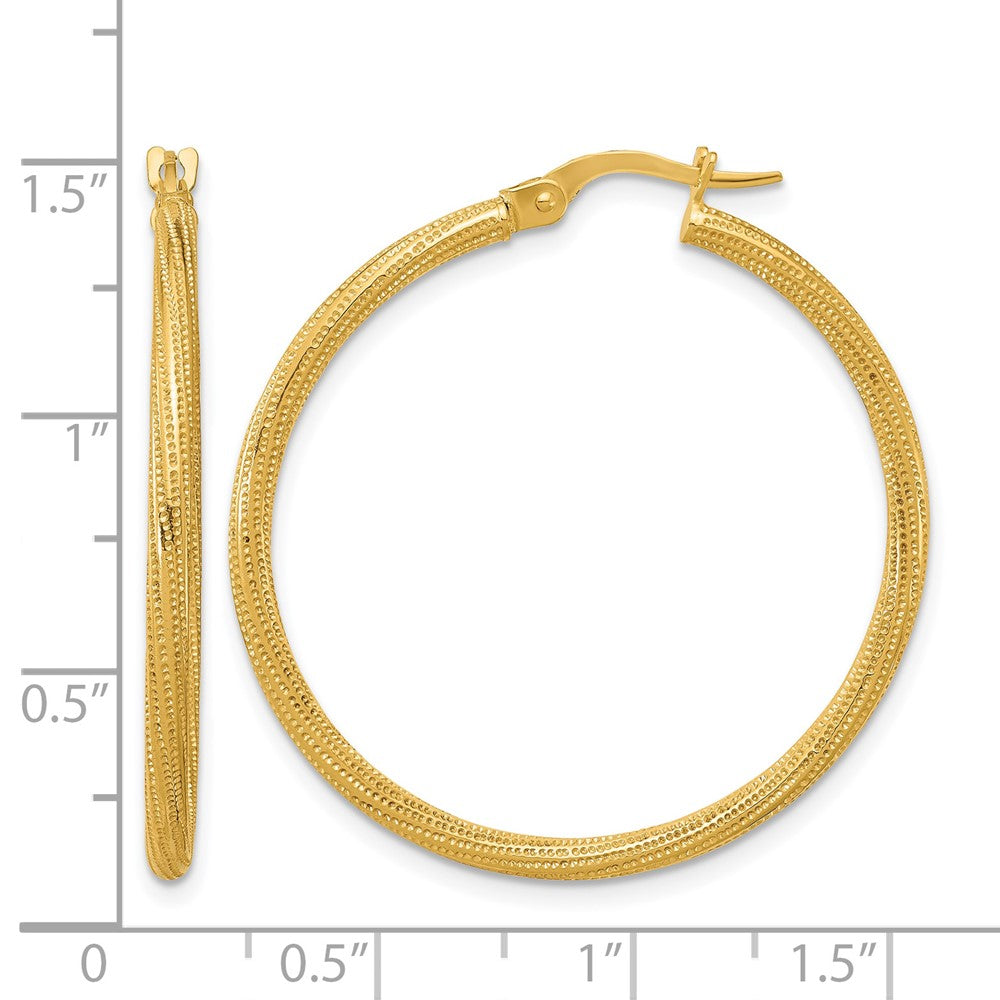 14k Polished and Textured Twisted Tube Hoop Earrings