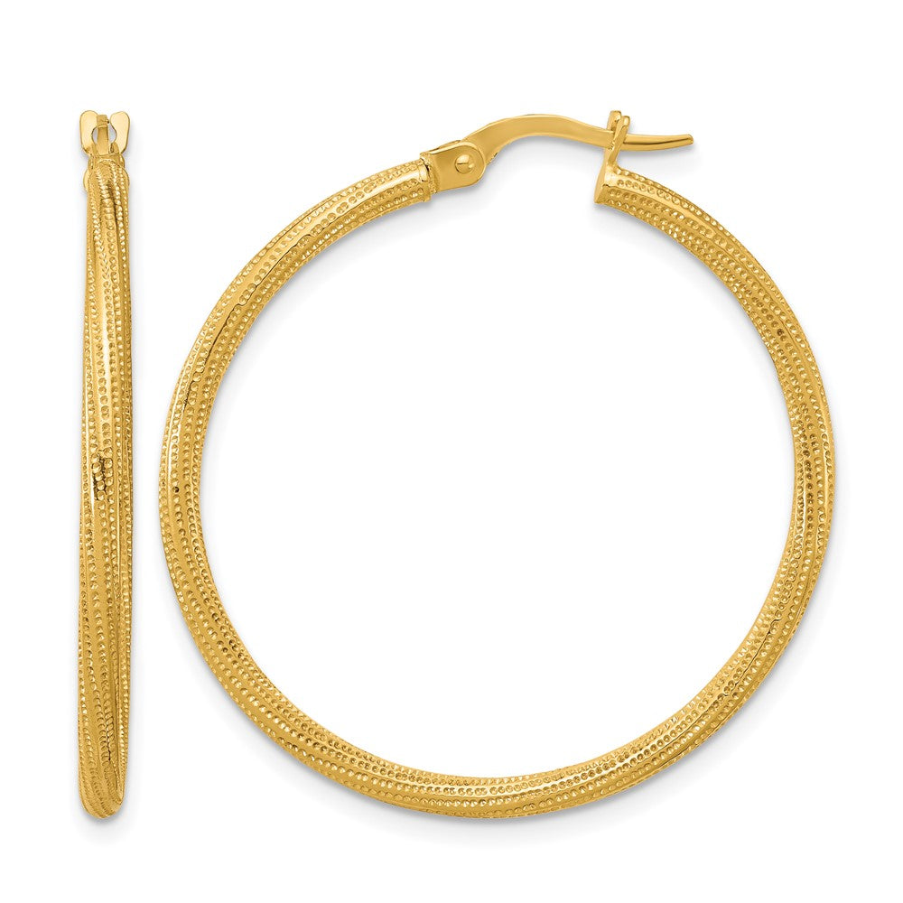14k Polished and Textured Twisted Tube Hoop Earrings