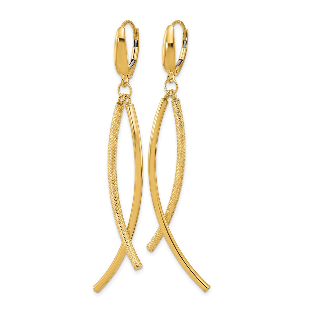 14k Polished and Textured Tube Dangle Leverback Earrings