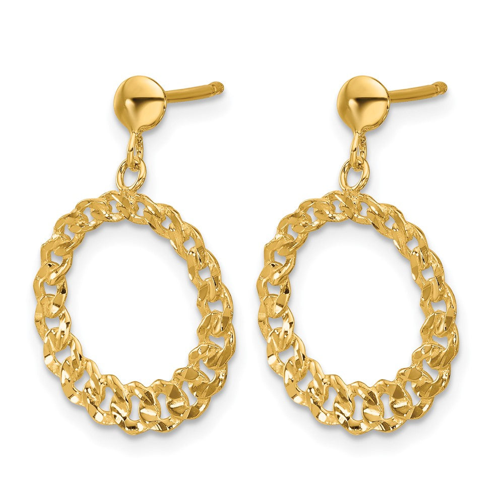 14K Polished and Diamond-cut Circles Dangle Post Earrings