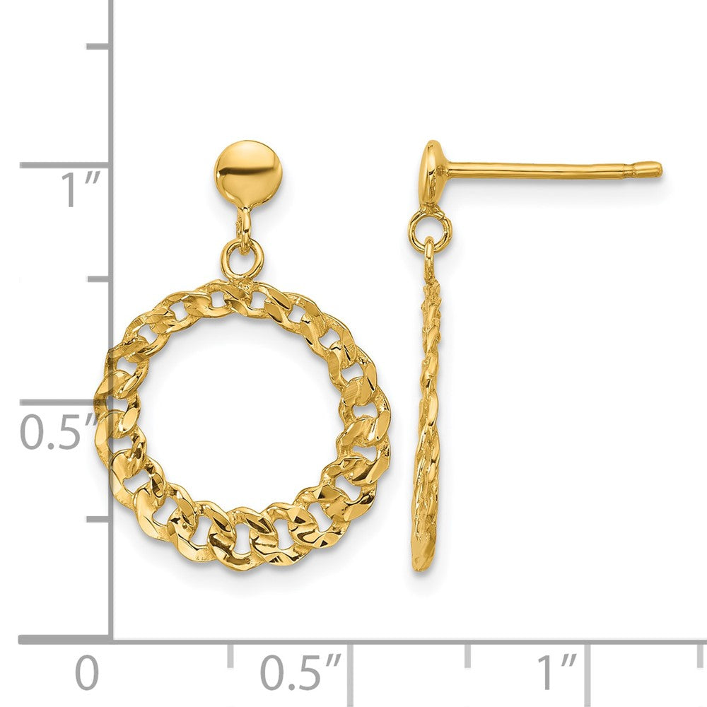 14K Polished and Diamond-cut Circles Dangle Post Earrings