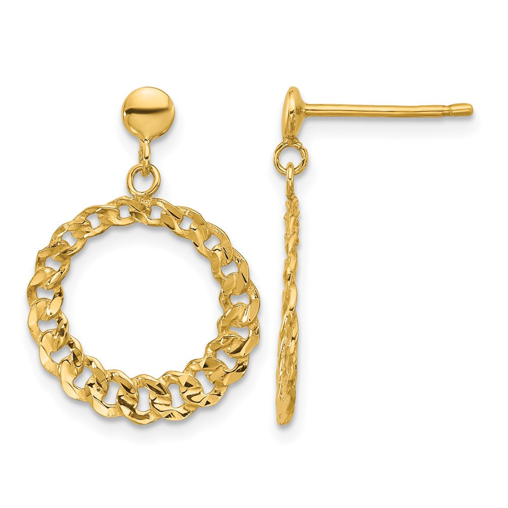 14K Polished and Diamond-cut Circles Dangle Post Earrings
