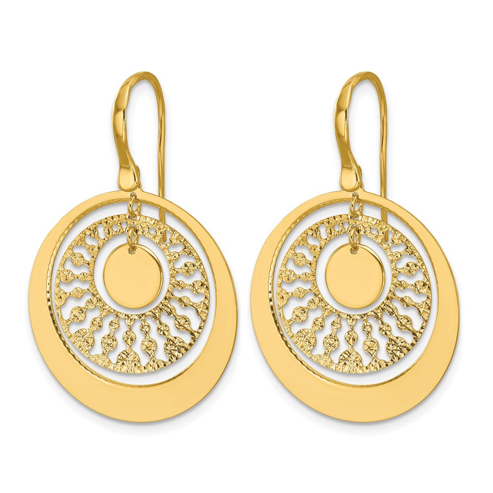 14K Polished and Diamond-cut Circles Dangle Earrings
