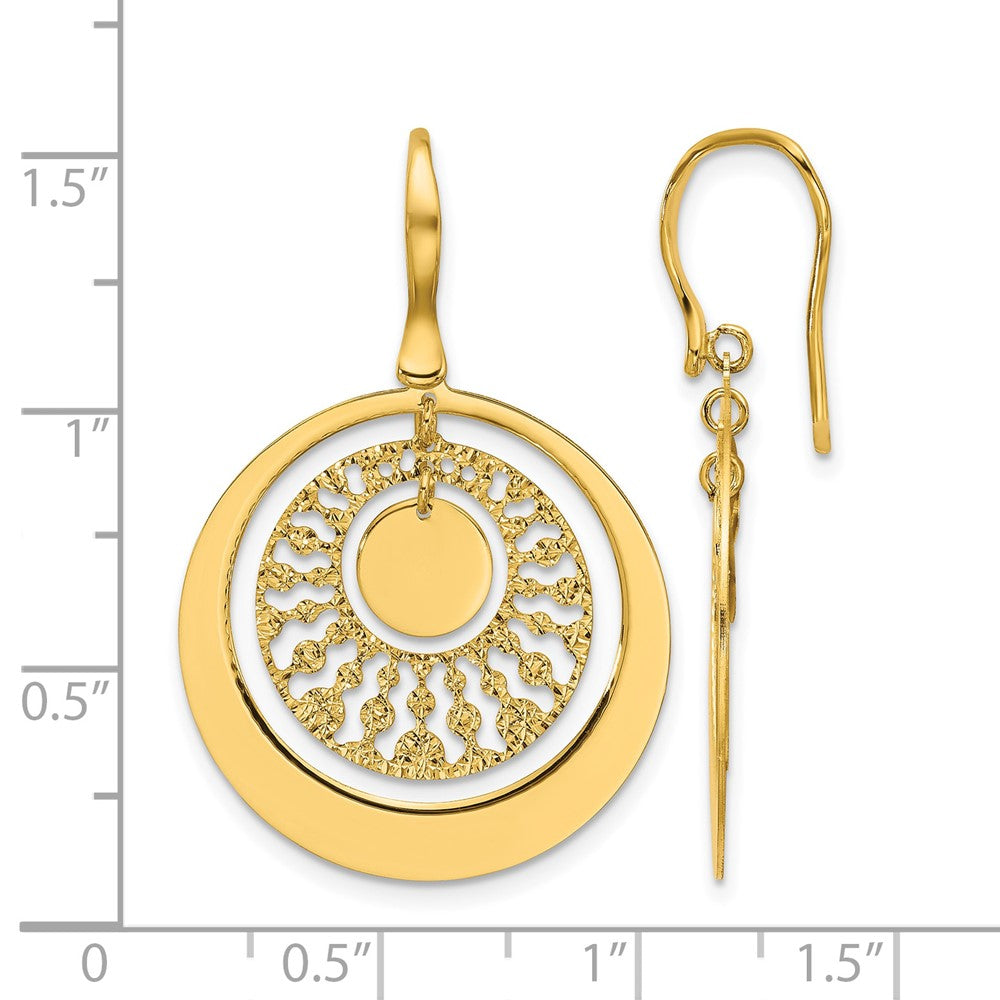 14K Polished and Diamond-cut Circles Dangle Earrings