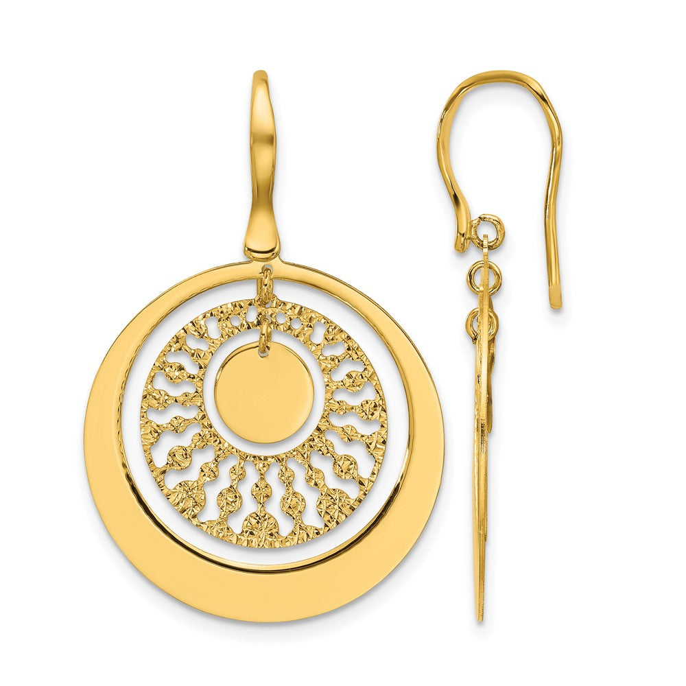 14K Polished and Diamond-cut Circles Dangle Earrings
