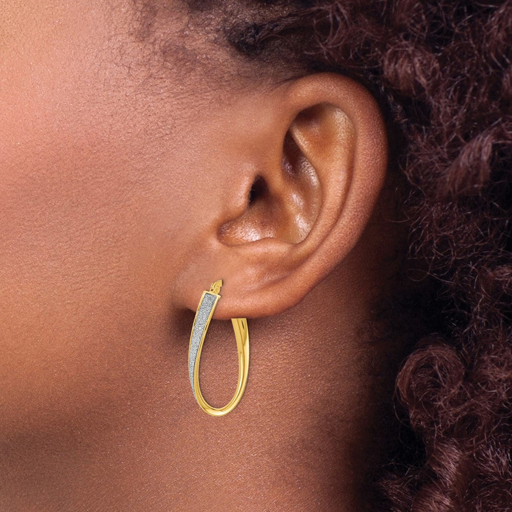 14K Polished Glimmer Infused Oval Twist Hoop Earrings