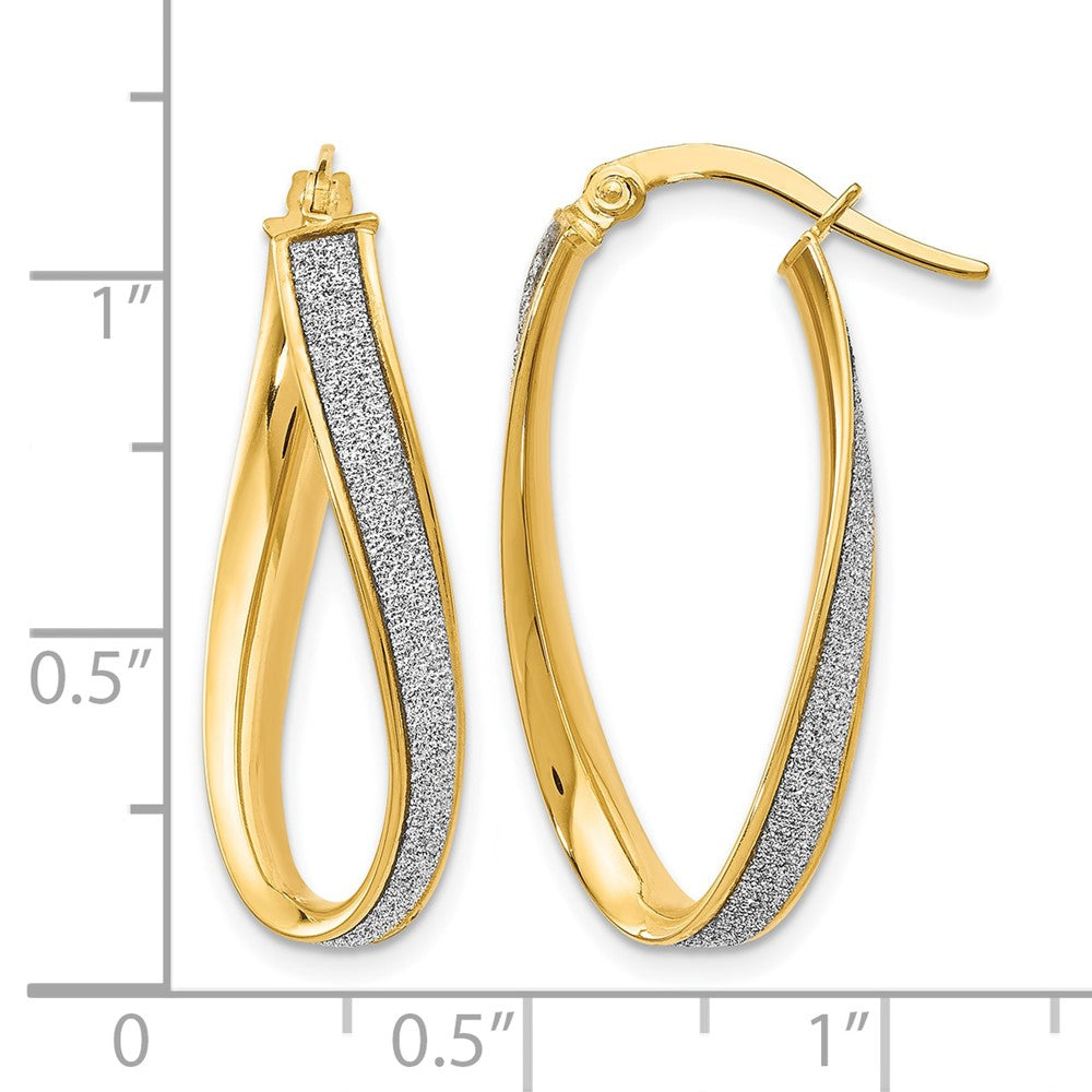 14K Polished Glimmer Infused Oval Twist Hoop Earrings