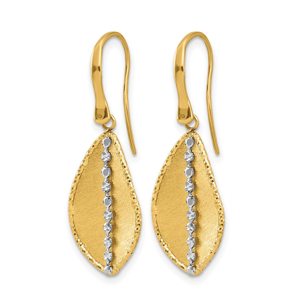 14K Two-tone Polished and Satin Teardrop Dangle Earrings