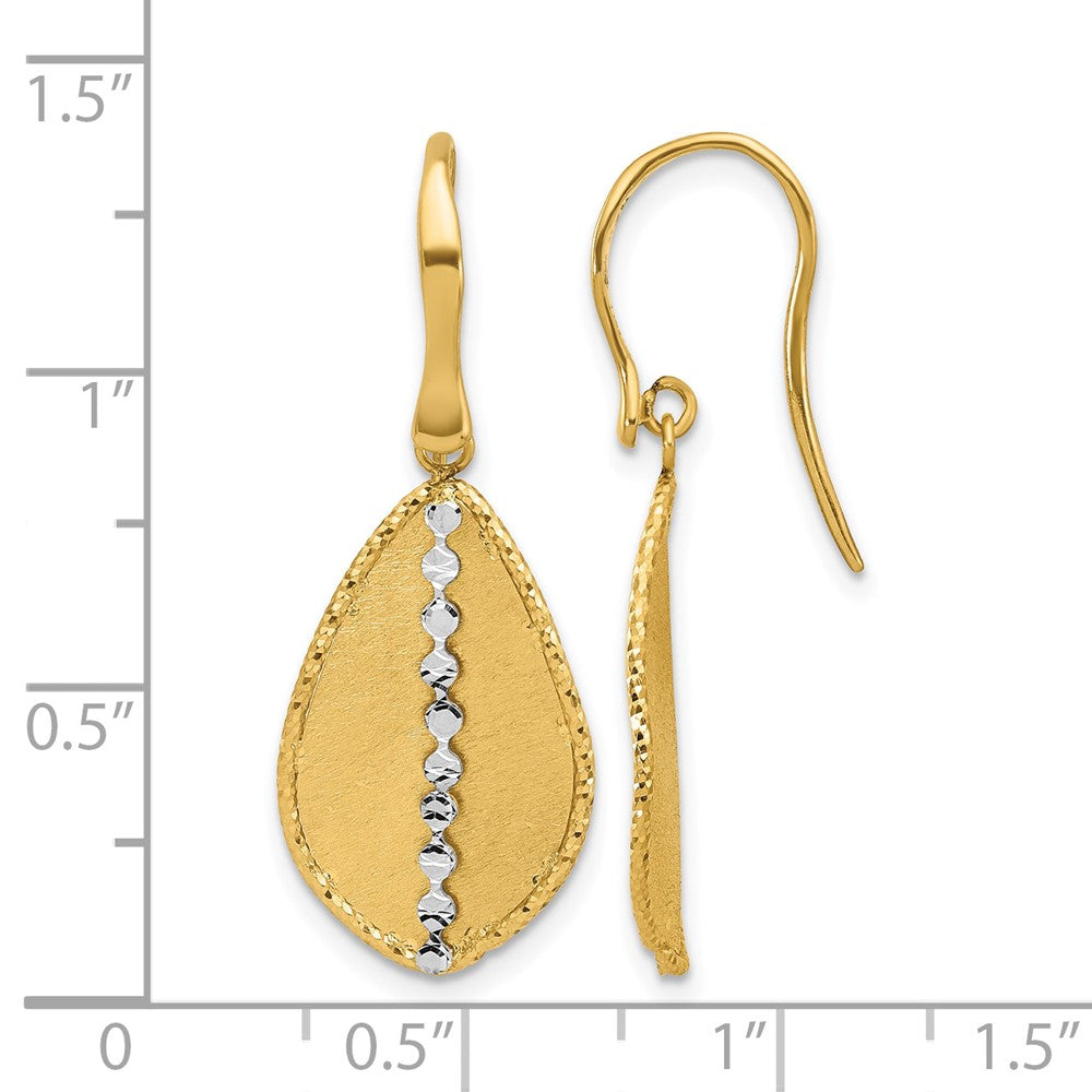 14K Two-tone Polished and Satin Teardrop Dangle Earrings