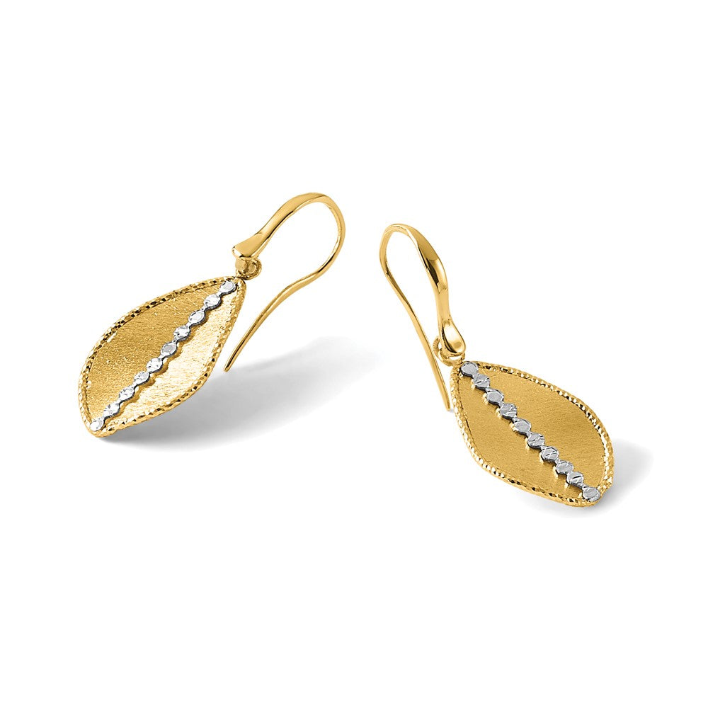 14K Two-tone Polished and Satin Teardrop Dangle Earrings
