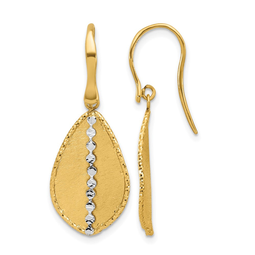 14K Two-tone Polished and Satin Teardrop Dangle Earrings