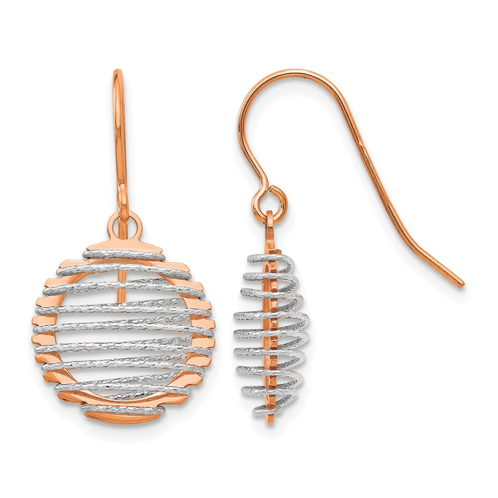 14K Two-tone White/Rose Polished Wire Wrapped Dangle Earrings