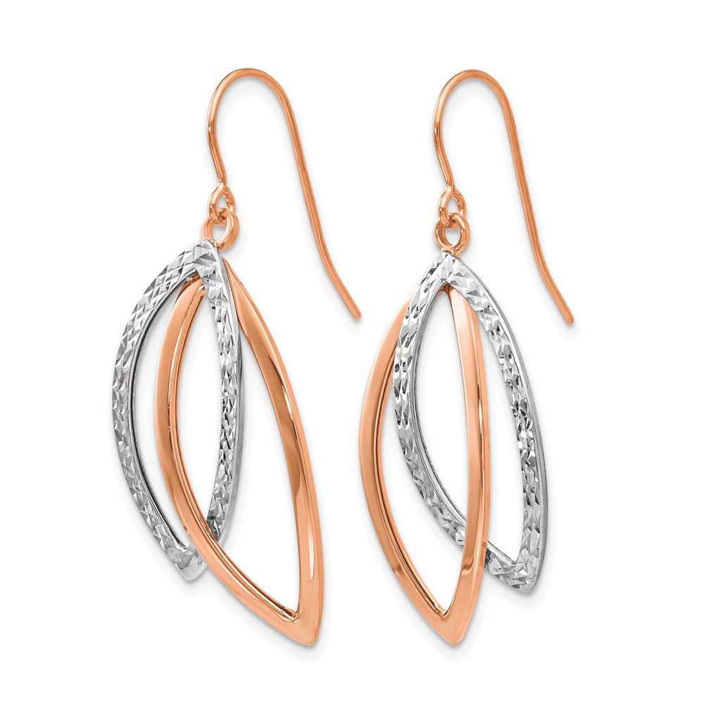 14K Two-tone White/Rose Polish/Textured Wire Dangle Earrings