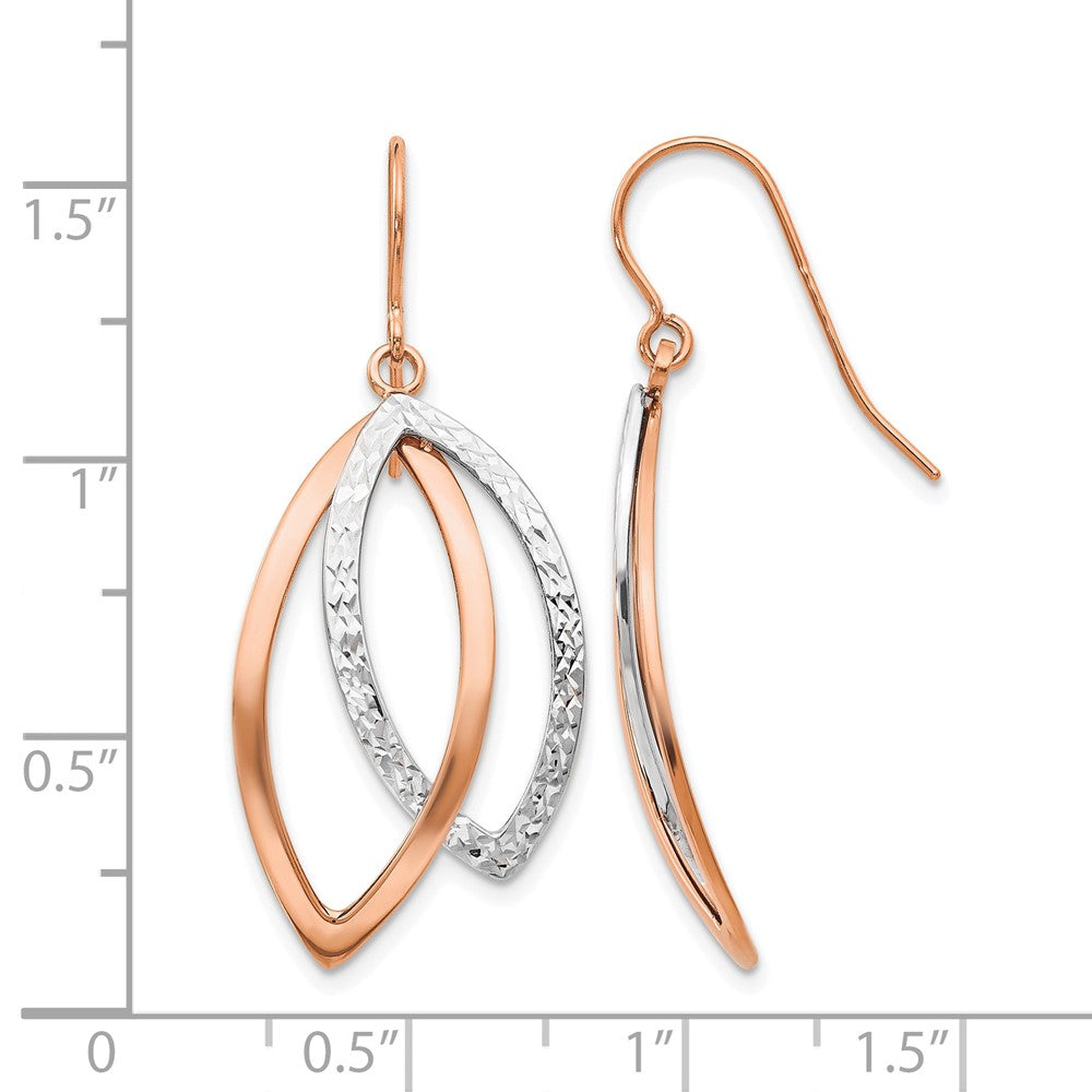 14K Two-tone White/Rose Polish/Textured Wire Dangle Earrings
