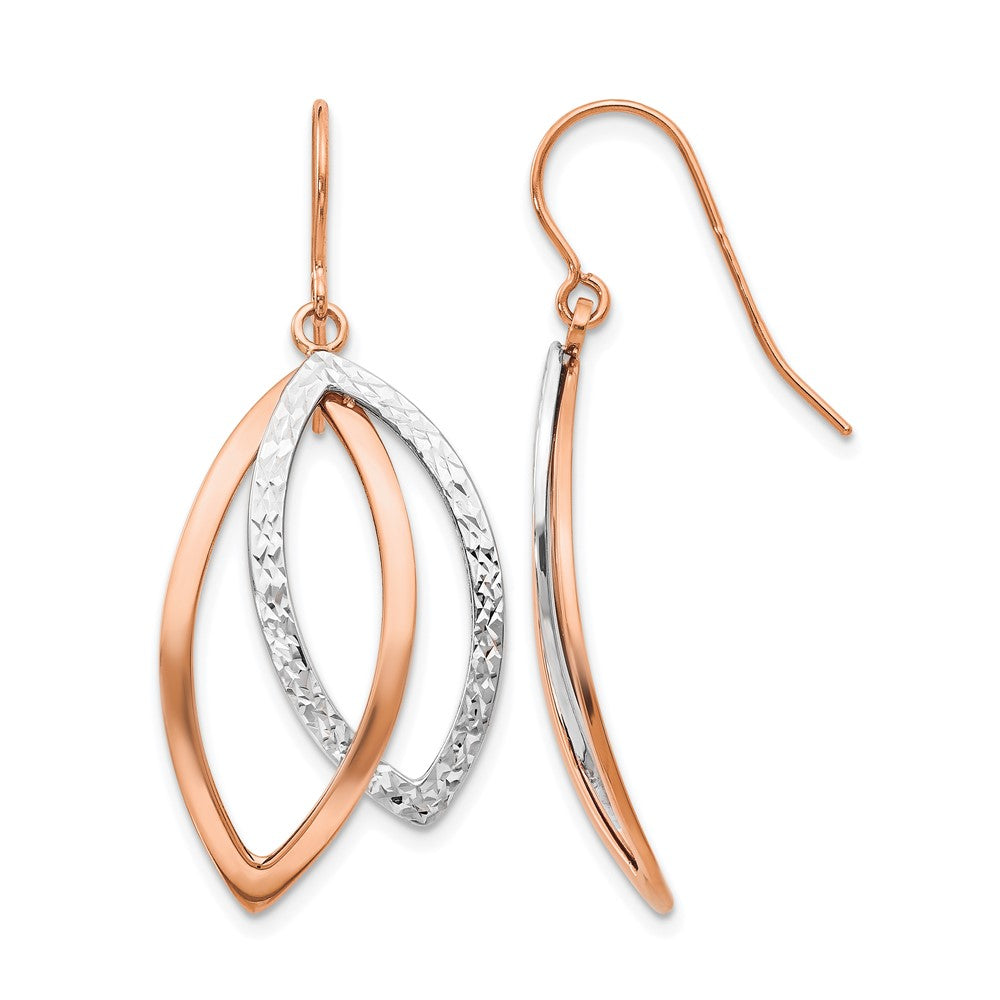 14K Two-tone White/Rose Polish/Textured Wire Dangle Earrings