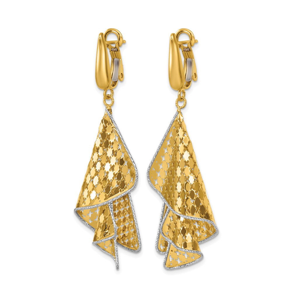 14K Two-tone Polished & D/C Post Omega Dangle Earrings