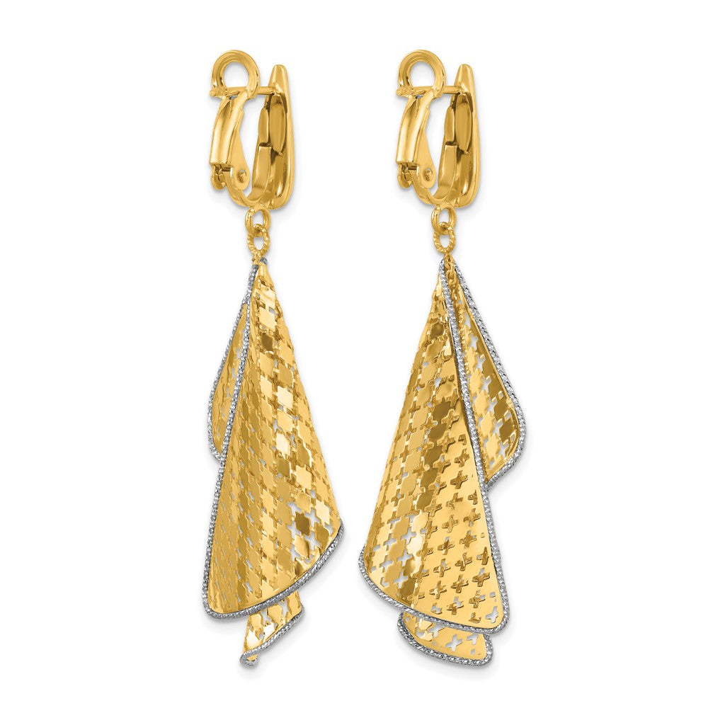 14K Two-tone Polished & D/C Post Omega Dangle Earrings
