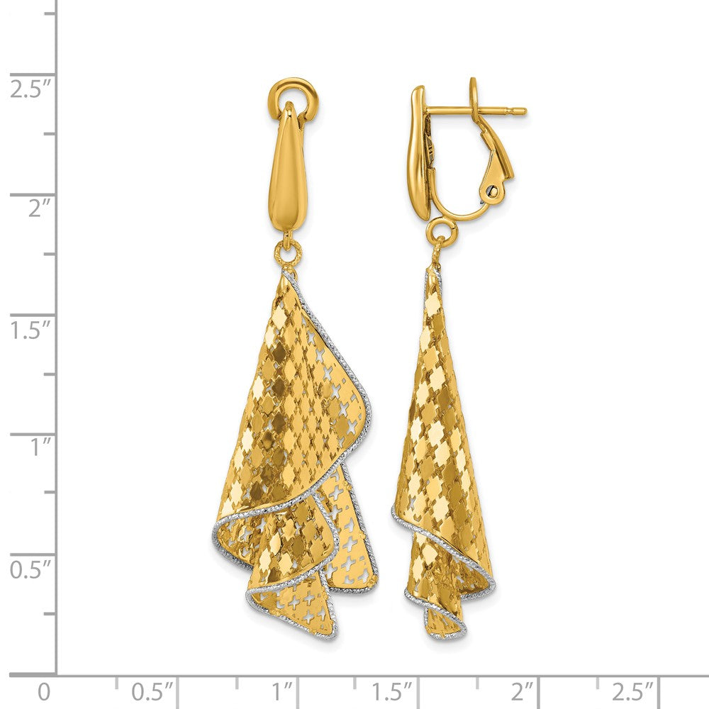 14K Two-tone Polished & D/C Post Omega Dangle Earrings