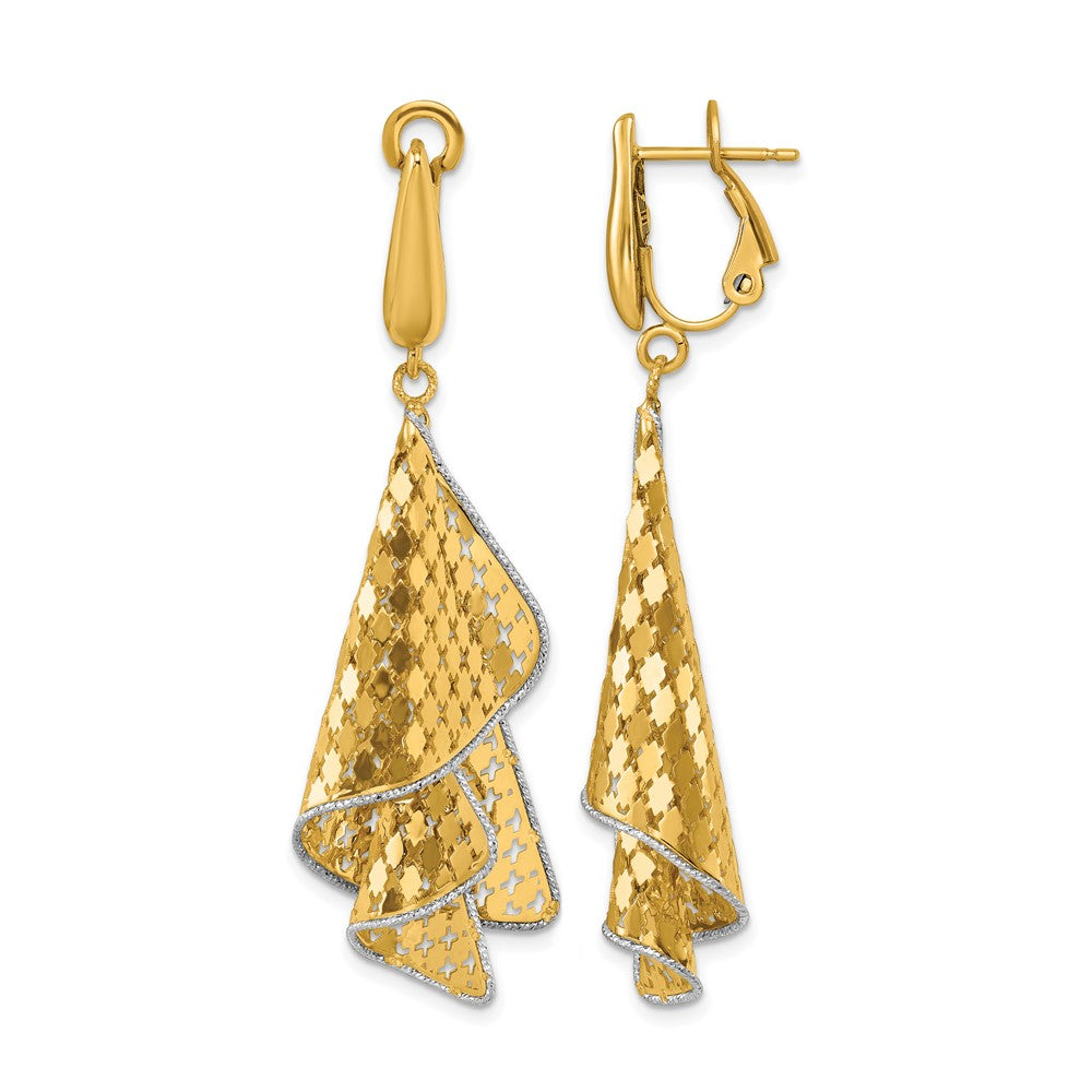 14K Two-tone Polished & D/C Post Omega Dangle Earrings