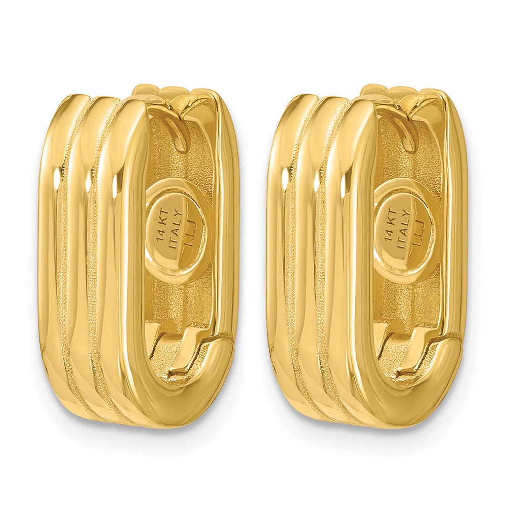 14K Polished / Grooved Hinged Huggie Hoop Earrings