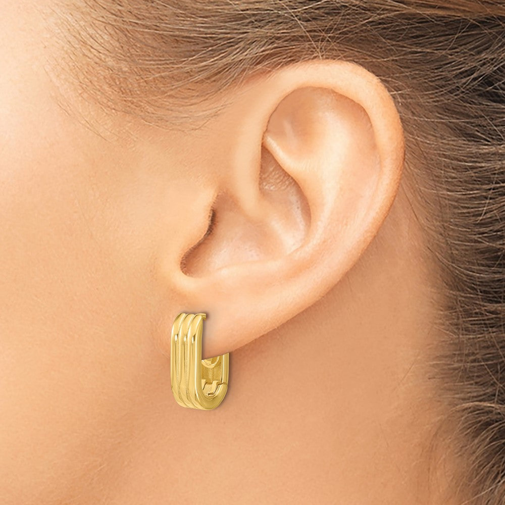 14K Polished / Grooved Hinged Huggie Hoop Earrings