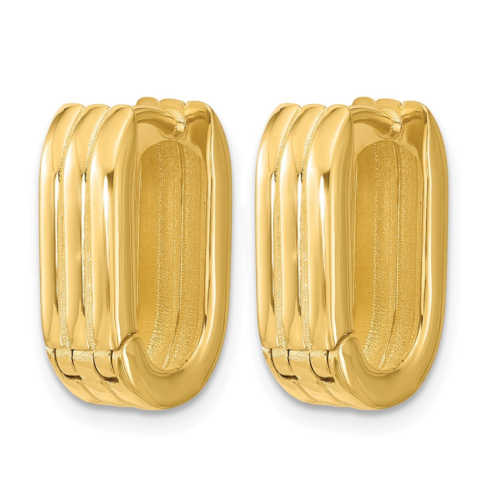 14K Polished / Grooved Hinged Huggie Hoop Earrings
