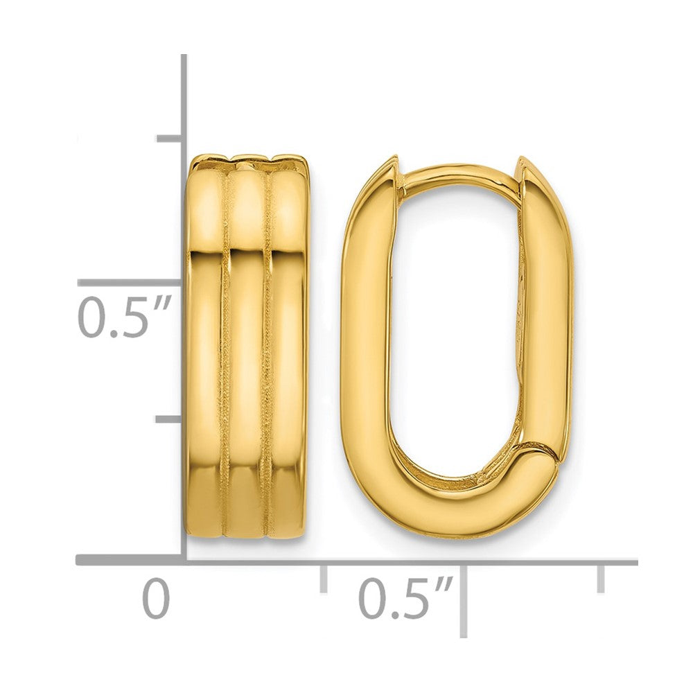 14K Polished / Grooved Hinged Huggie Hoop Earrings
