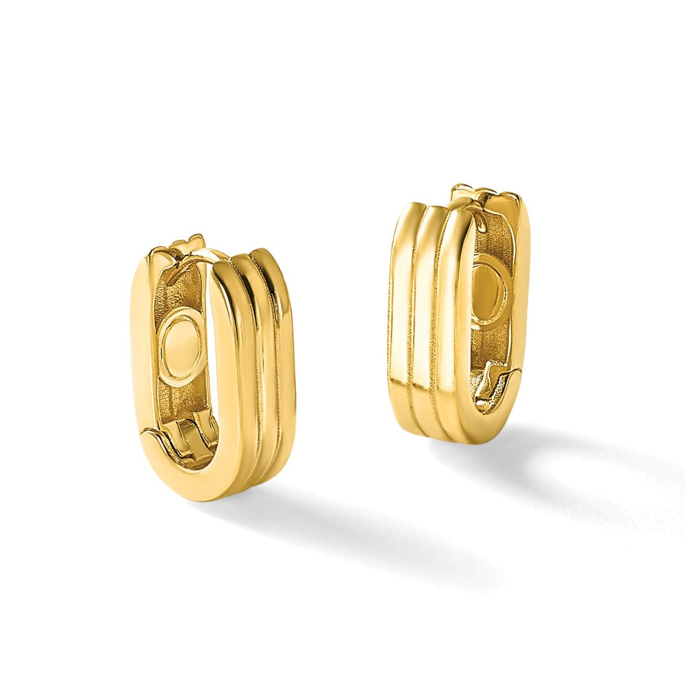14K Polished / Grooved Hinged Huggie Hoop Earrings