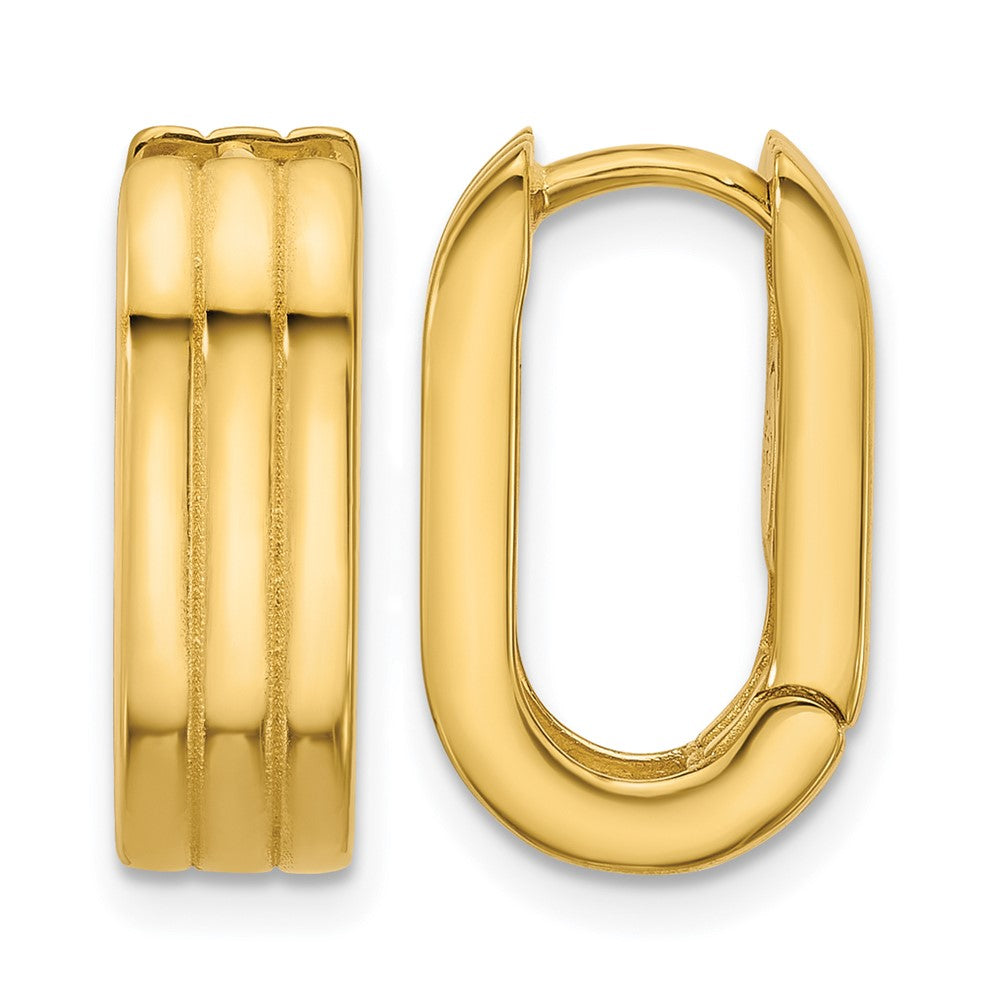 14K Polished / Grooved Hinged Huggie Hoop Earrings