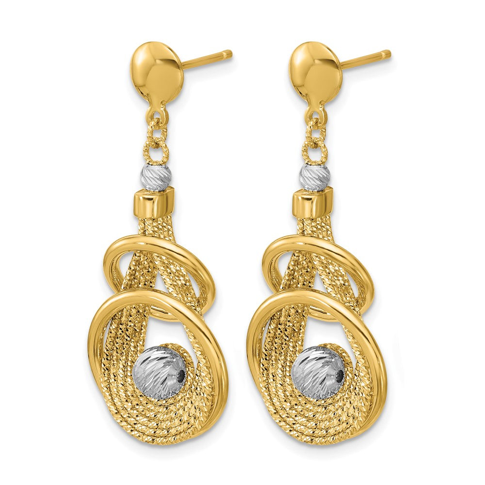 14K TT Polished/Dia-cut Fancy Teardrop Dangle Post Earrings