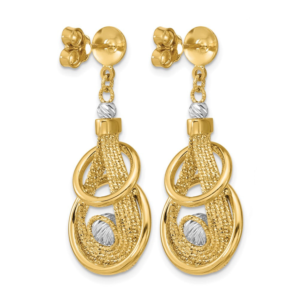 14K TT Polished/Dia-cut Fancy Teardrop Dangle Post Earrings