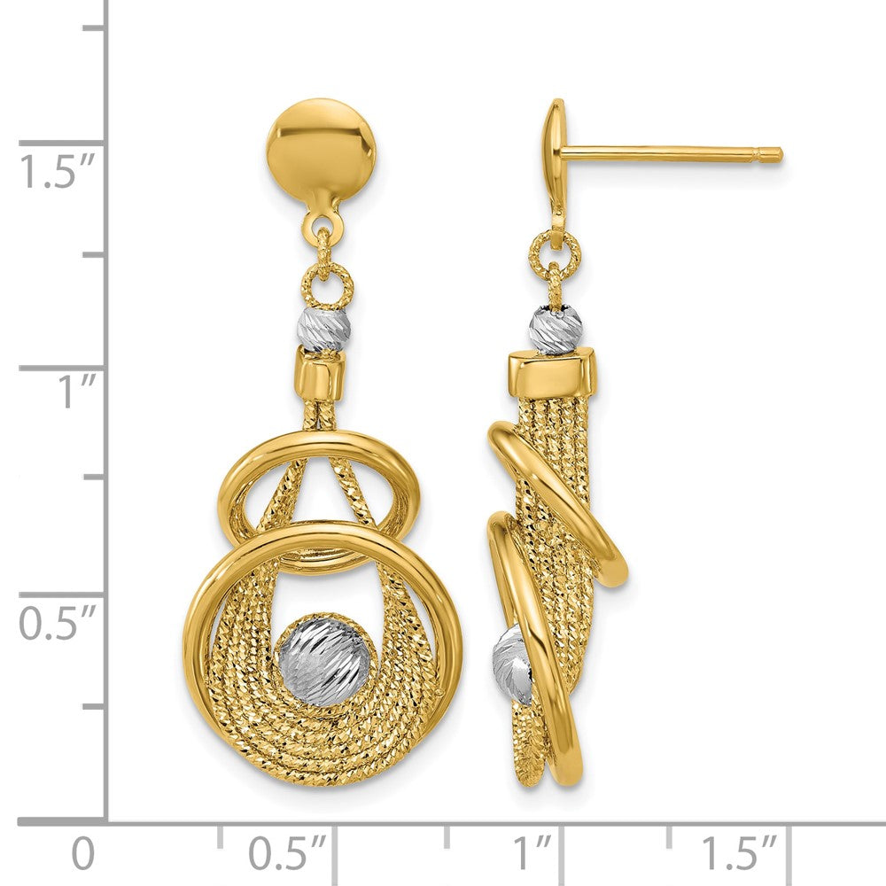 14K TT Polished/Dia-cut Fancy Teardrop Dangle Post Earrings
