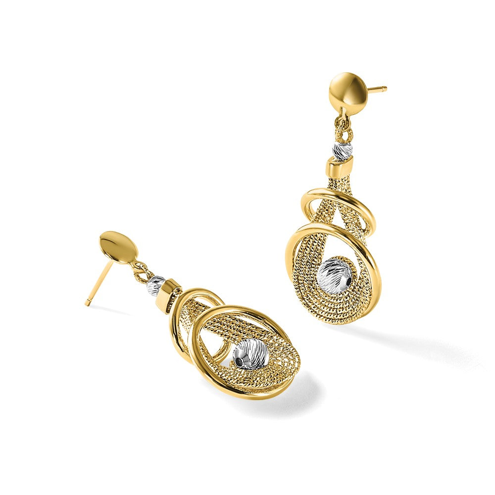 14K TT Polished/Dia-cut Fancy Teardrop Dangle Post Earrings