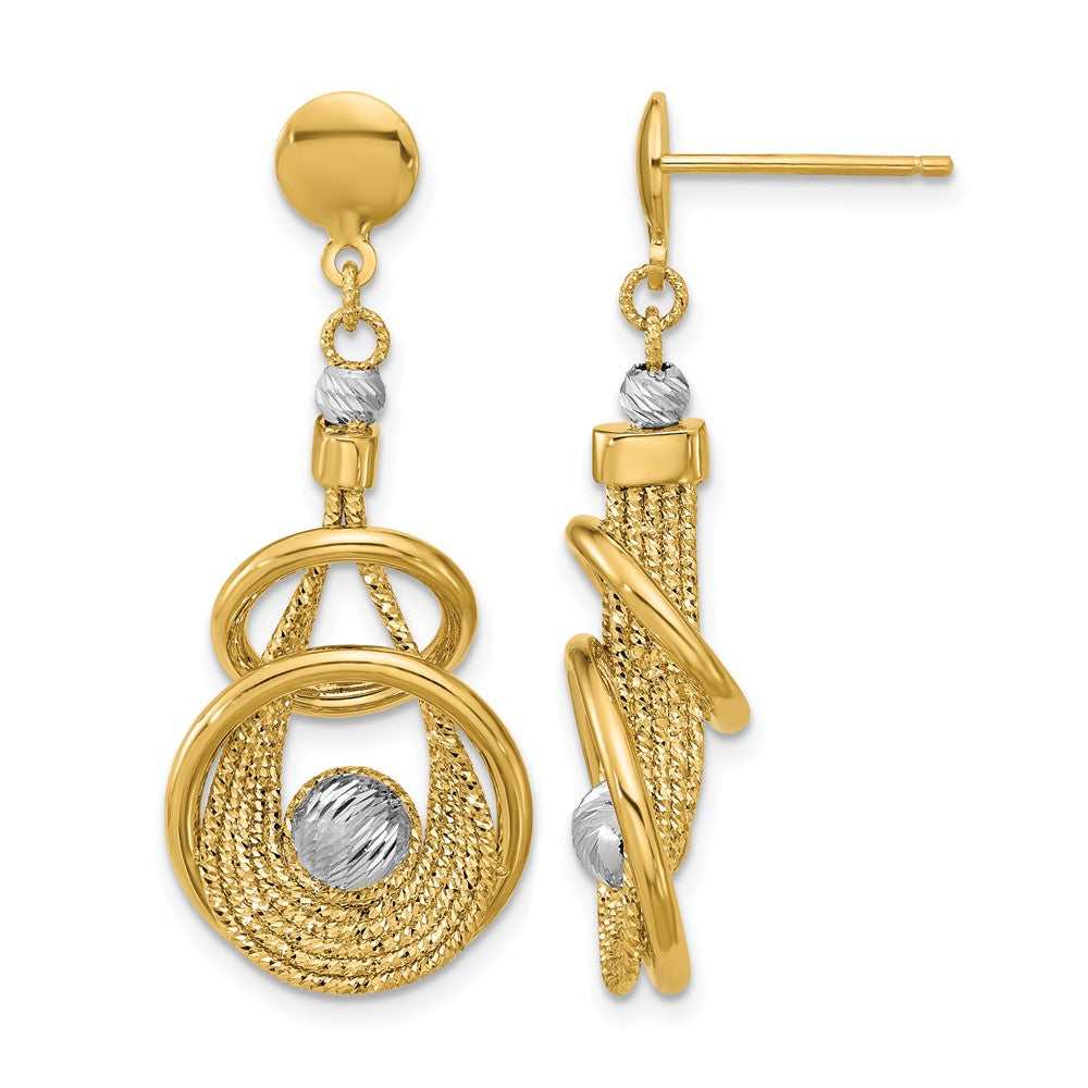 14K TT Polished/Dia-cut Fancy Teardrop Dangle Post Earrings