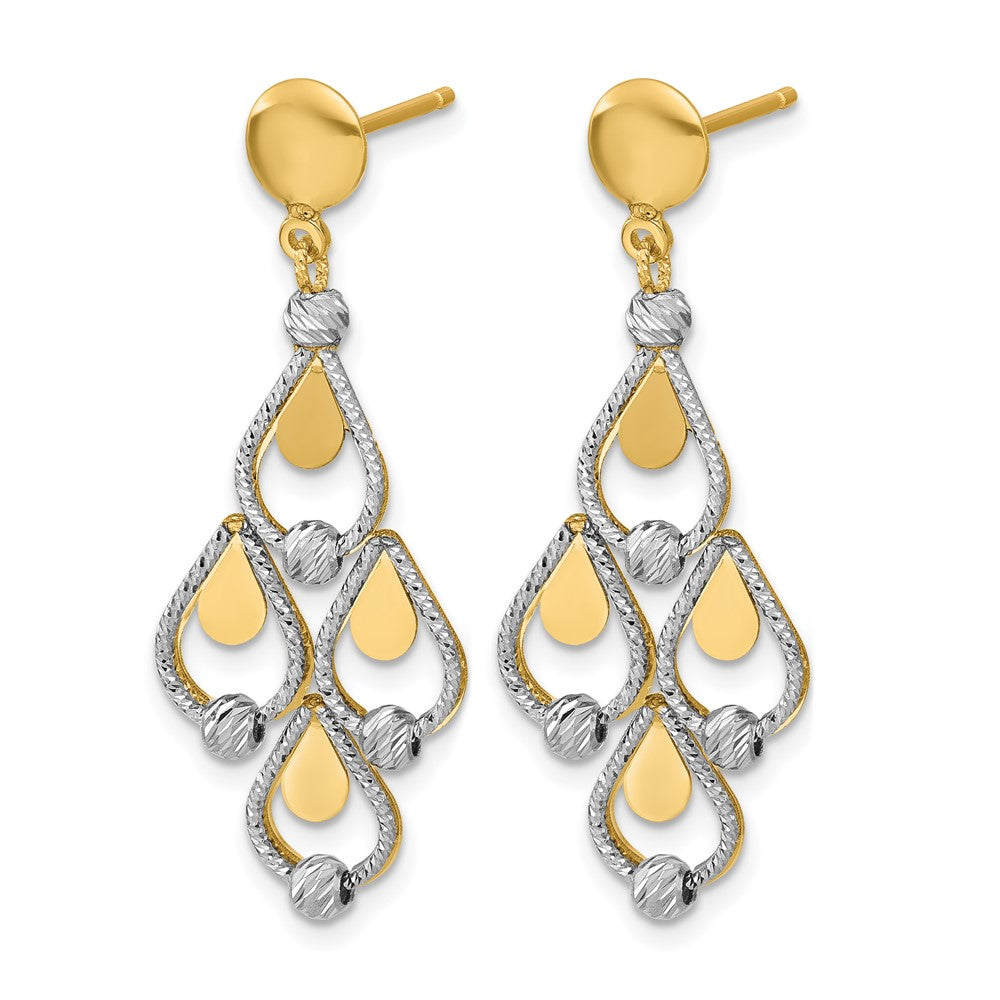 14K TT Polished / Dia-cut Chandelier Dangle Post Earrings