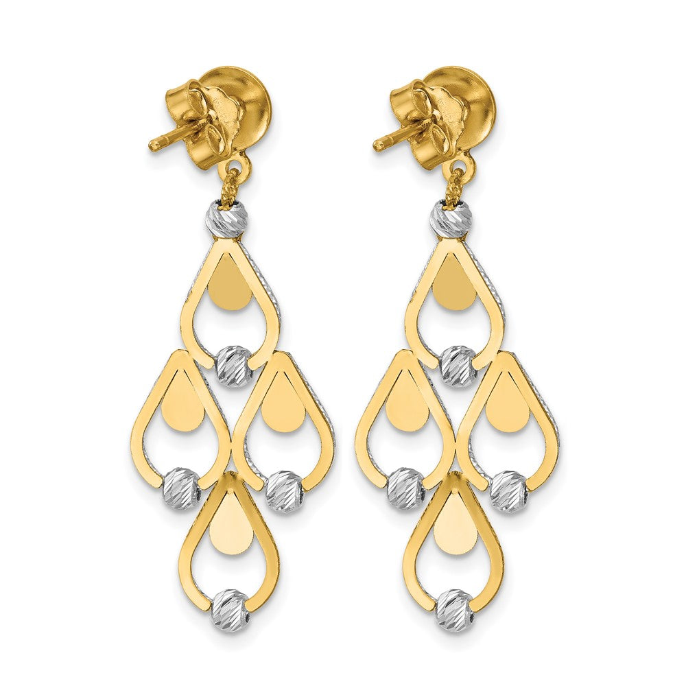 14K TT Polished / Dia-cut Chandelier Dangle Post Earrings