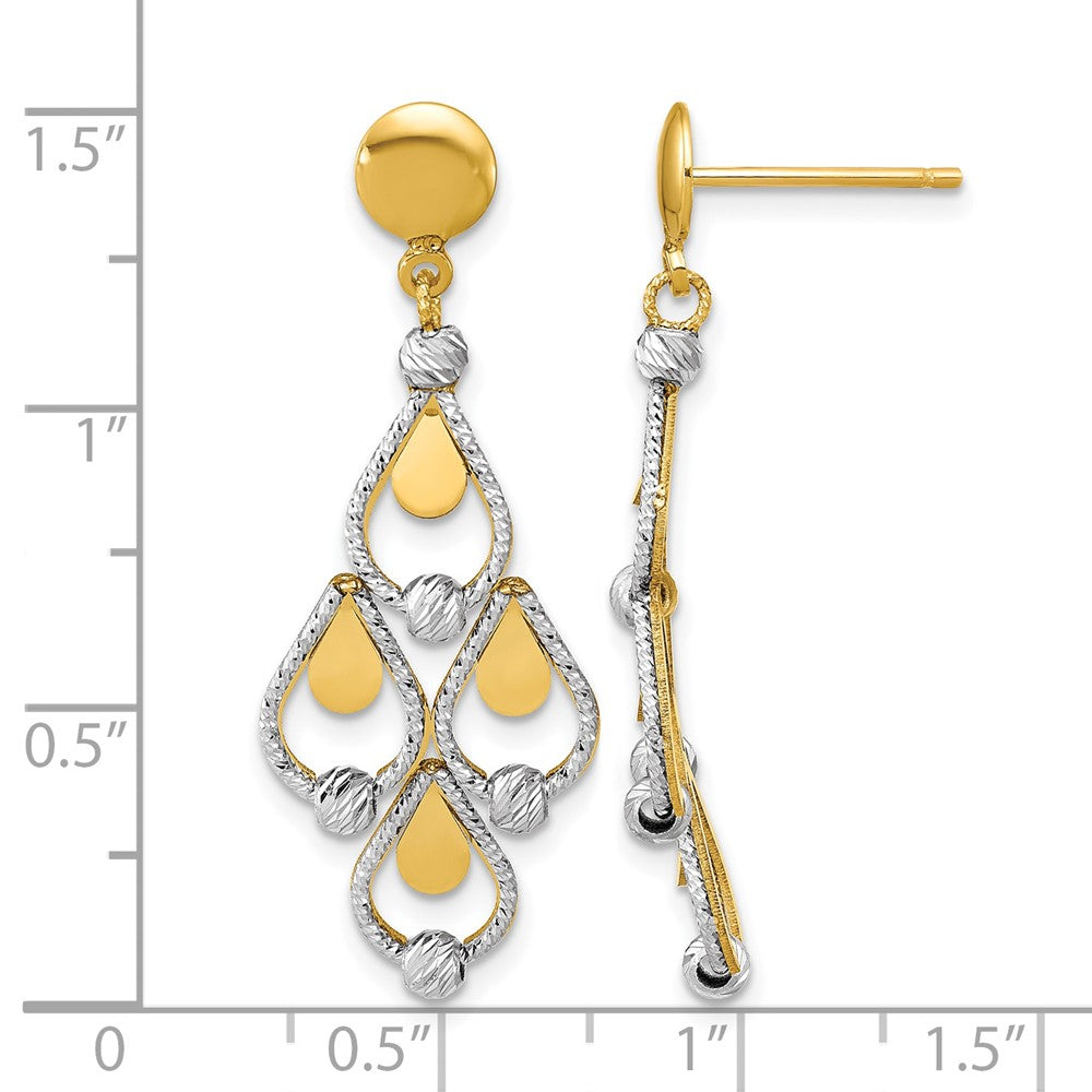 14K TT Polished / Dia-cut Chandelier Dangle Post Earrings