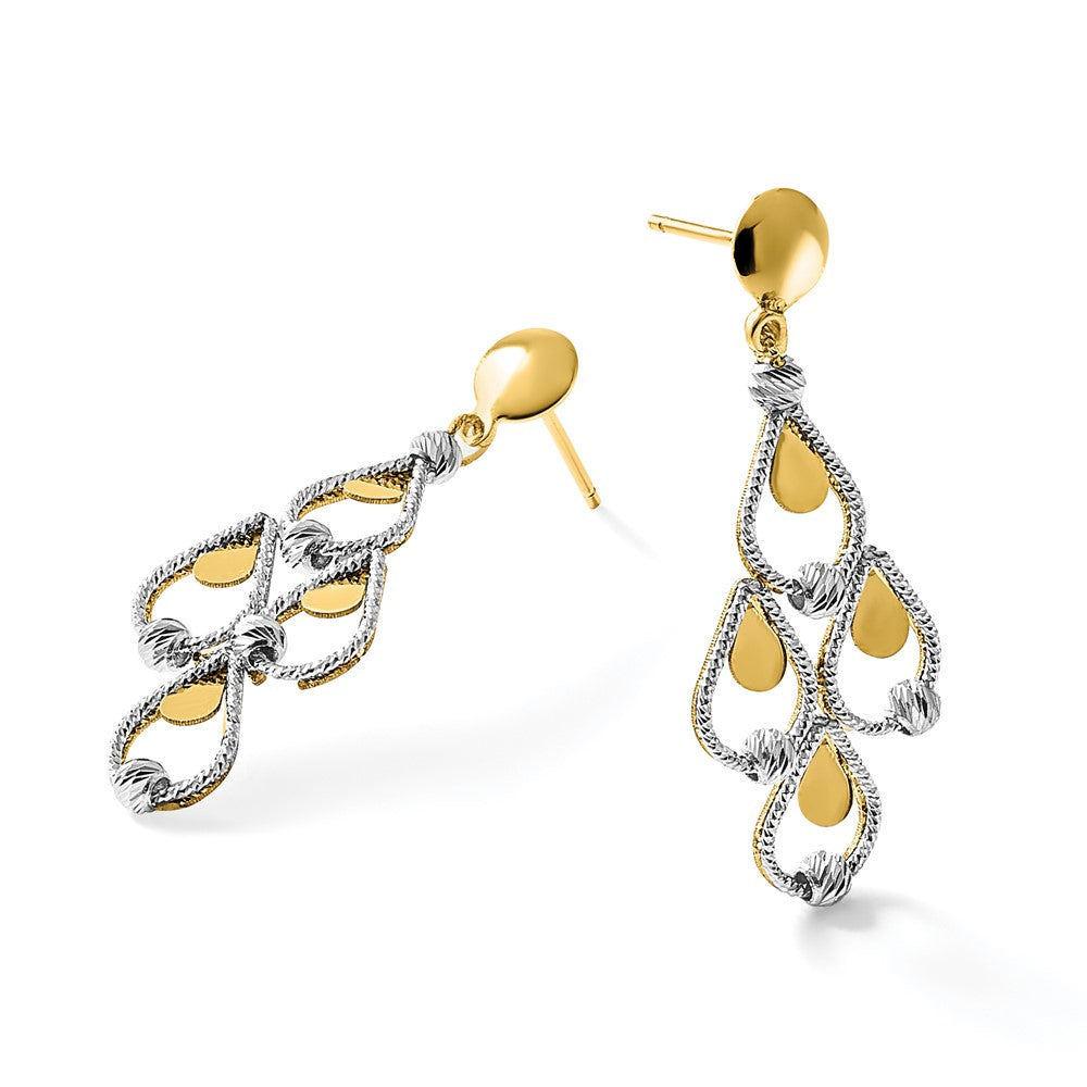 14K TT Polished / Dia-cut Chandelier Dangle Post Earrings