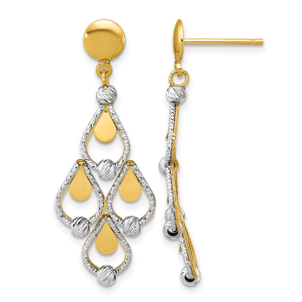 14K TT Polished / Dia-cut Chandelier Dangle Post Earrings