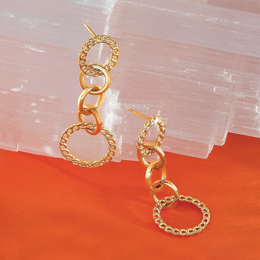 14K Polished Fancy Circle Link Dangle Post Earrings