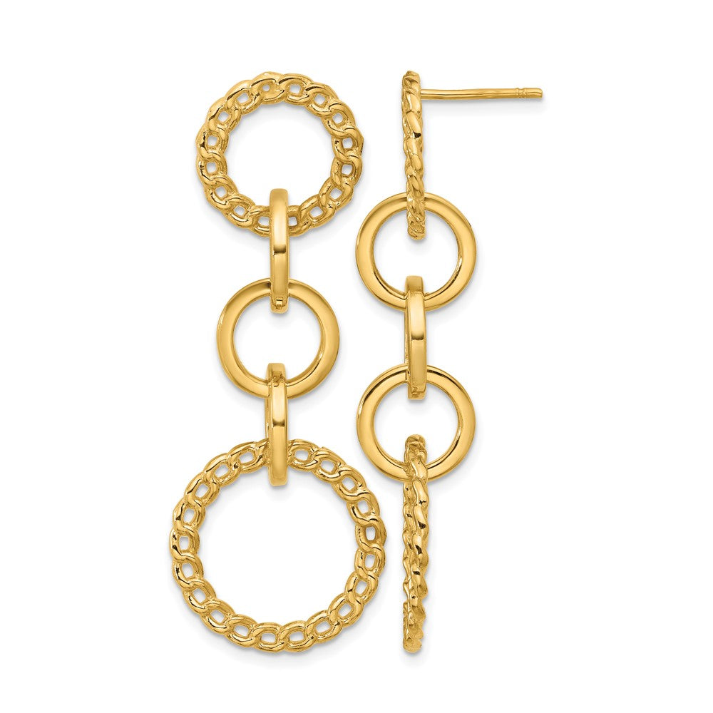 14K Polished Fancy Circle Link Dangle Post Earrings