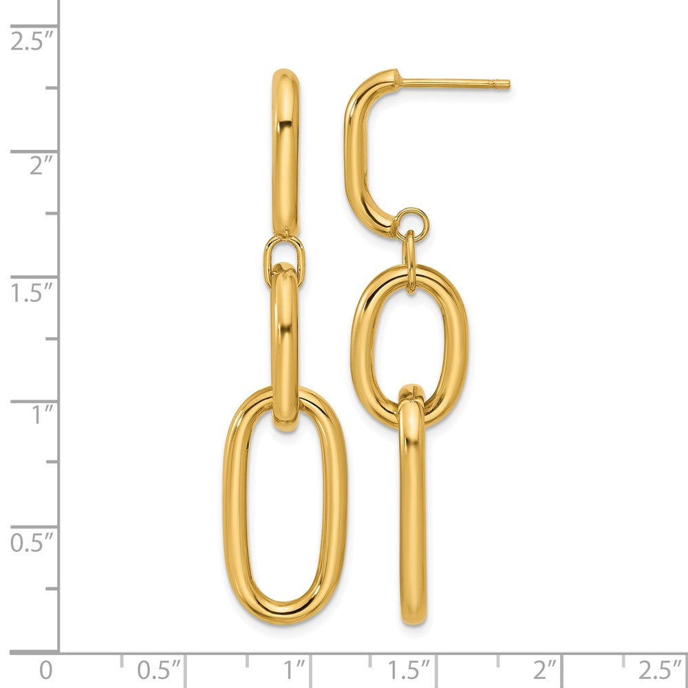 14K Polished Oval Link Dangle Post Earrings