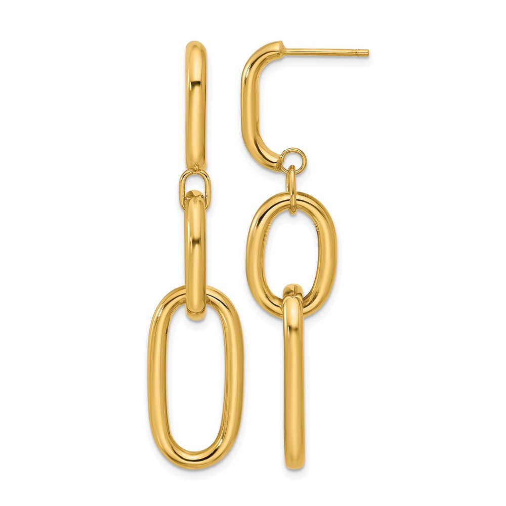 14K Polished Oval Link Dangle Post Earrings