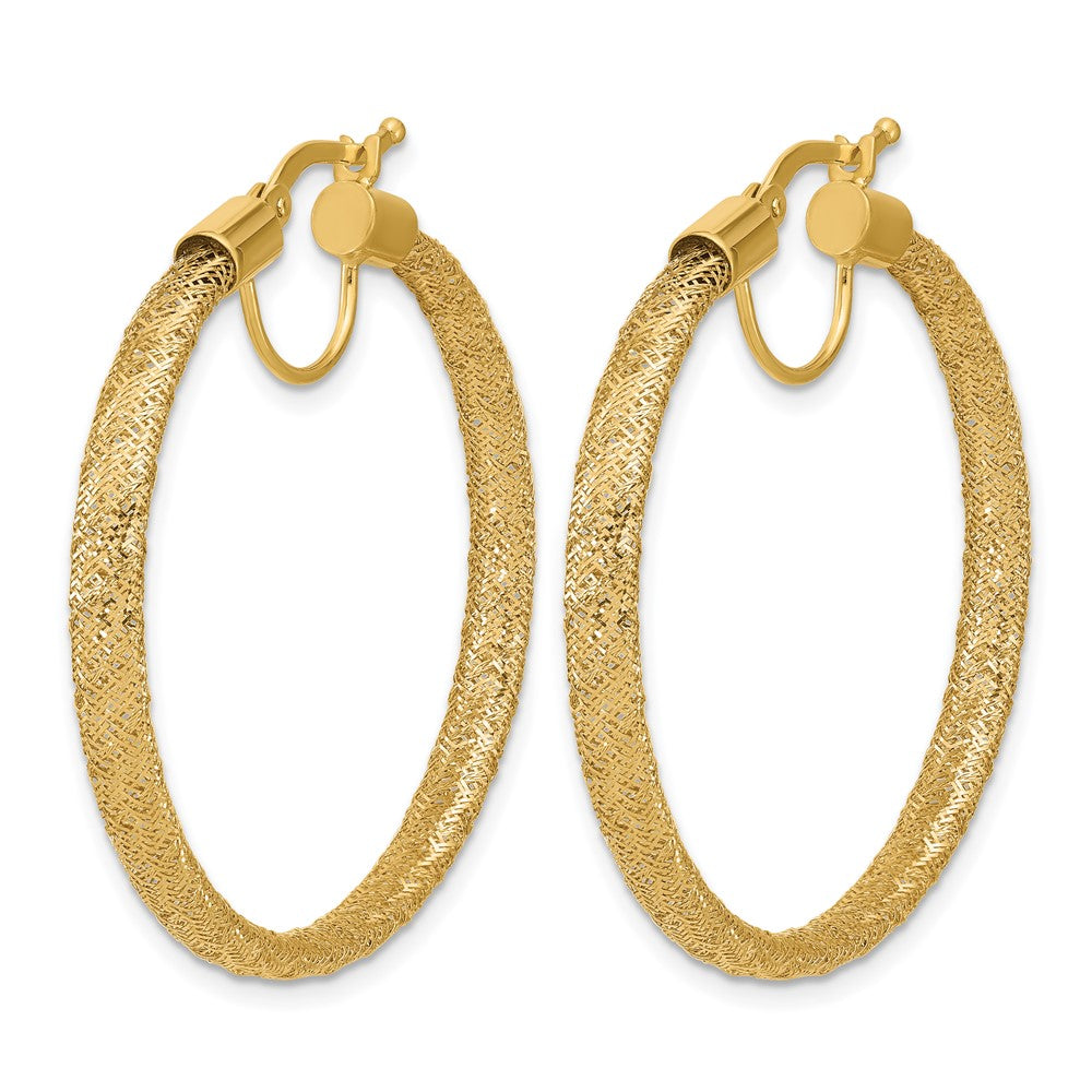 14K Polished Mesh Round Hoop Earrings