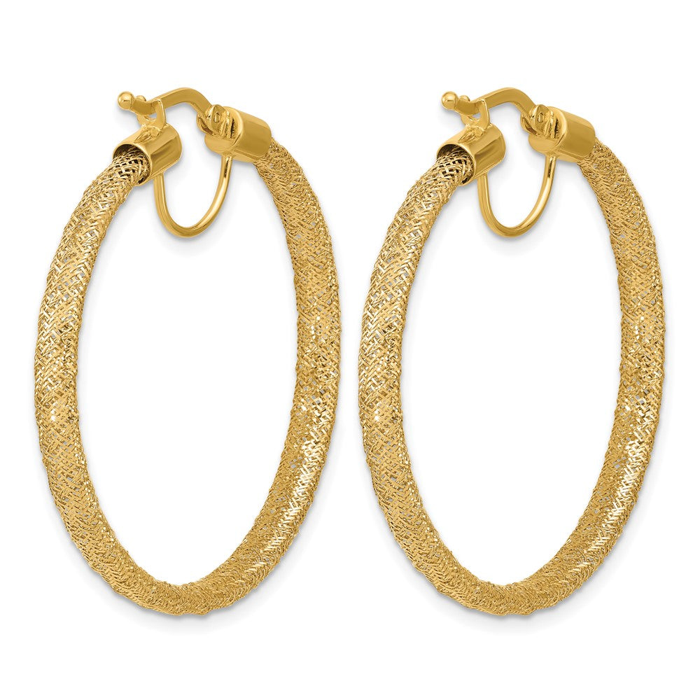 14K Polished Mesh Round Hoop Earrings