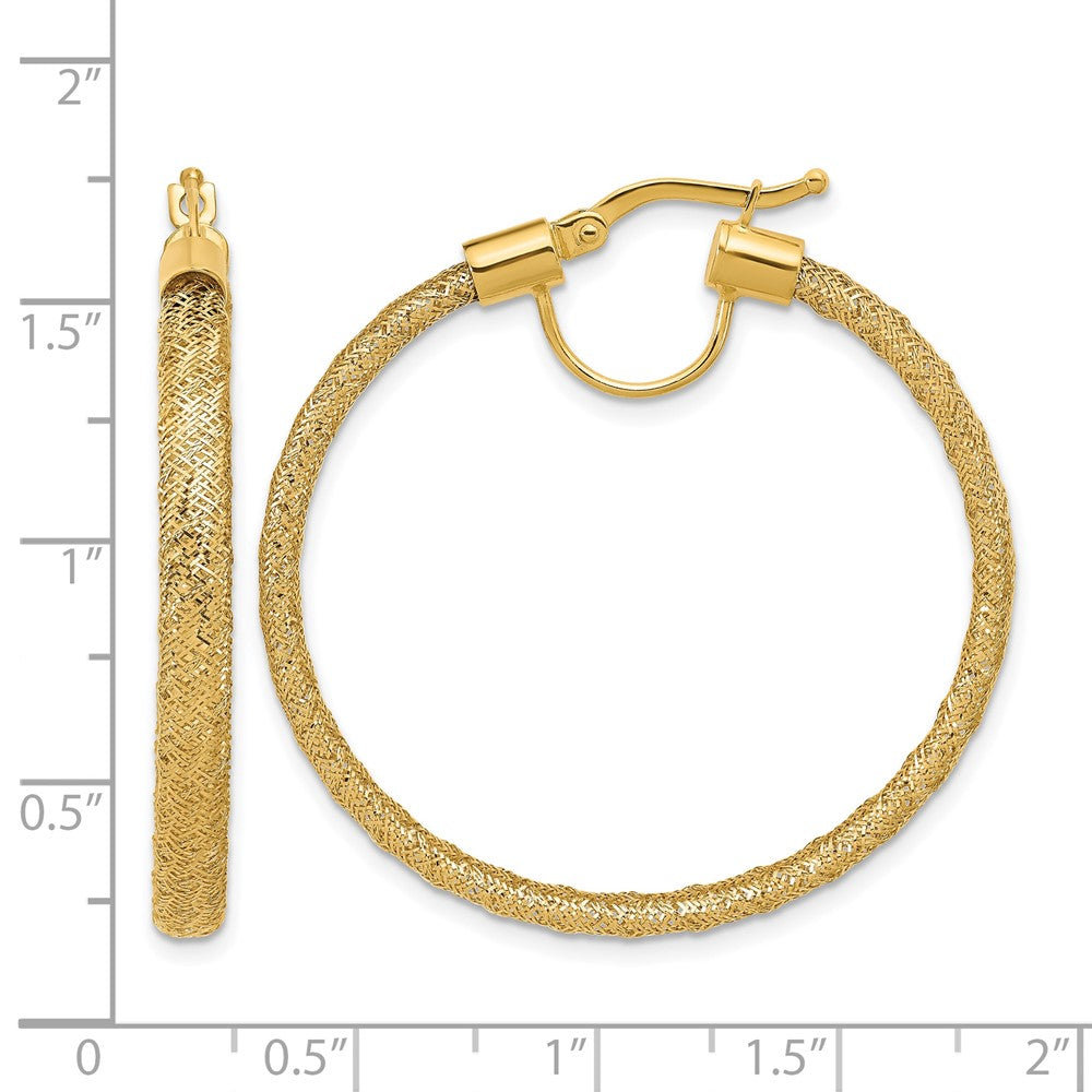 14K Polished Mesh Round Hoop Earrings