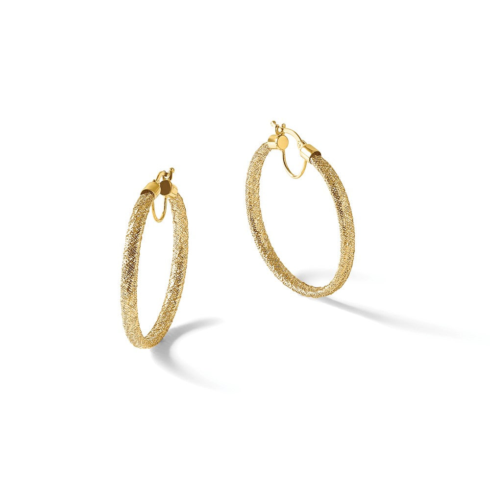 14K Polished Mesh Round Hoop Earrings